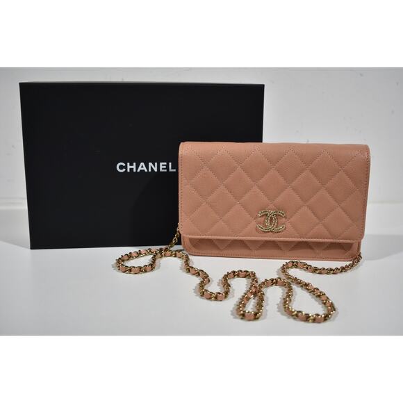Chanel 23P Beige Caviar Wallet On Chain WOC Gold CC Logo Shoulder Crossbody Bag - Picture 2 of 15